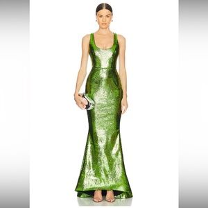 Zhivago Metallic Lime Green Maxi Dress